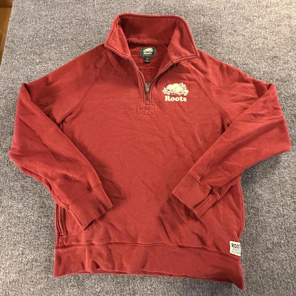 Roots Red Quarter-Zip Sweatshirt, Medium #858